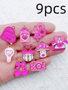 9pcs Valentine's Day Pendants Love Letters Roses DIY Alloy Oil Dripping Accessories - A - View 13