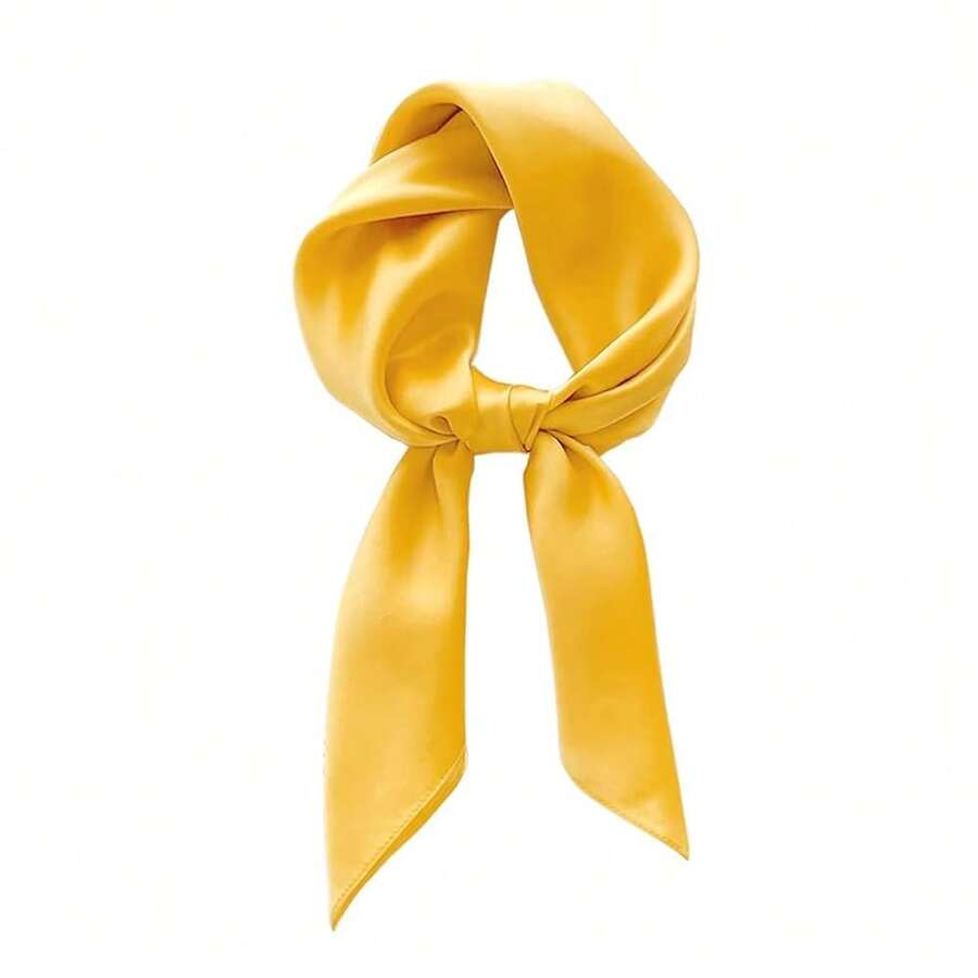 Lastclream Chiffon Square Neck Scarves For Women Handkerchief Retro Satin Ribbon Scarf For Hair Wrapping 23.6inch 26inch,23.6inchRibbon-Golden - 23.6吋絲帶-金色 - 查看 1