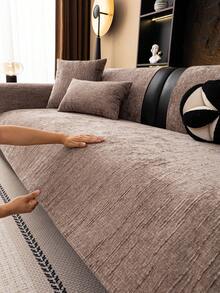 1pc All-Season Sofa Cushion Cover, Modern Minimalist Anti-Slip Sofa Seat Pad, Dust-Proof & Washable Sofa Slipcover, Soft & Fade-Resistant, Pet-Friendly, Fits L-Shaped Sofa And 1/2/3/4 Seater Sofa, Suitable For Bedroom, Office, Living Room - Coffee Brown - View 5