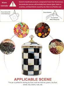 1pc Vintage Classic Plaid Wooden Handle Enamel Teapot, Cup, Large Capacity Straight Canister With Lid, Nordic Style Diamond Lid Large Capacity Kettle, Multipurpose High Temperature Resistant Kettle, Coffee Pot, Milk Tea Pot, Fruit Tea Pot, Unbreakable And Non-Stick Oil Pot, Back To School Supplies - Plaid - View 8