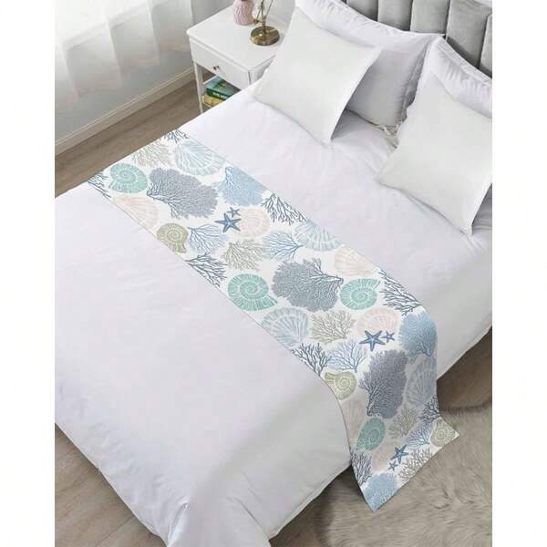 Corredores de cama azul verdoso coral para cama king size, mantas decorativas para el pie de la cama, estilo playero de verano con estrellas de mar, diseño geométrico moderno costero, funda protectora para sofá, cama y dormitorio, ideal para dormitorios con tema costero, agrega color y textura a interiores modernos, perfecto para decoración estacional y uso diario