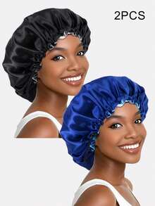 2pcs Women Double-Layer Satin Sleep Cap, Chemo Hat, Thermal Hair Treatment Cap With Adjustable Buckle For Daily Use - Multicolor - View 21