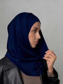 1 件女士纯色拉法帽滑雪面罩颈部保暖弹性头带头巾，透气舒适弹力宽带吸汗防滑多功能运动头饰，简约时尚围巾、兜帽和配套头带合二为一 - 藏蓝色 - 查看 3