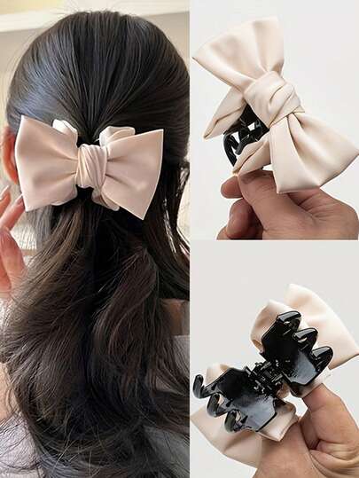 1pc Elegant Bow Hair Claw Clip For Women - Stylish Polyester And Spandex Hair Accessory, Non-Feathered, Perfect For Formal Occasions, Everyday Elegance | Sophisticated Style | Polyester Fabri