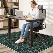 Floral Office Chair Hardwood & Tile Floor, 48x60 Desk Chair Home Office, Under Desk Rug Rolling Chair, Non Slip Computer Chair Mats, Low-Pile Carpet Protector Rug, Office Essential - Dark Blue - View 5