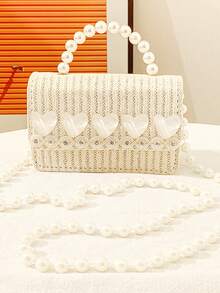 Minimalist Woven Heart-Shaped Crossbody Bag, Clutch Bag, Shoulder Bag 2-In-1 Straw Picnic Bag For Girls - Multicolor - View 7