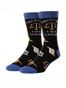 “相信我，我是律师”趣味袜子一双 - 印有天平、法槌和法律符号的趣味法律主题船袜 - 送给律师、法学生的独特礼物 - 男女皆宜的舒适时尚袜子 - 彩色 - 查看 6