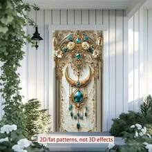 2D涤纶斋月门帘，1件装，精美华丽的墙面装饰，饰有金色细节、蓝色宝石元素和精致花朵，开斋节拍照道具及用品，适用于穆斯林斋月和宰牲节庆祝活动，伊斯兰主题节日装饰 - 彩色 - 查看 8