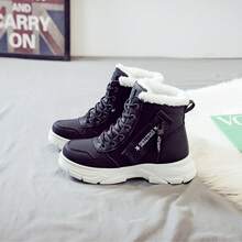 女士厚底保暖雪地靴，保暖内衬，百搭新款式，冬季 - 黑色 - 查看 6