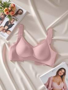 2pcs Minimalist Comfortable Sports Bras For Women, Wireless, Solid Color - Multicolor - View 3