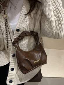 حقيبة كتف نسائية من جلد البولي يوريثان ذات لون أحادي مطوية بسيطة متعددة الاستخدامات، مناسبة للحفلات والاستخدام اليومي