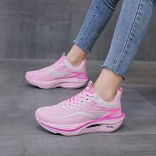 Women's Carbon Plate Running Shoes, Breathable Knitted Sports Shoes, Non Slip, Wear-Resistant, Elastic, Suitable For Various Outdoor Sports Such As Running, Fitness, Tennis, Etc - 粉色 - 查看 6