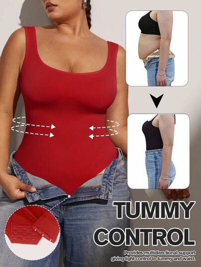 1pc Women Plus Size Seamless Bodysuit, Waist Cinching, Tummy Control, Butt Lifting