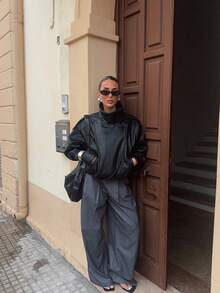 全新复古飞行员皮夹克，纯色休闲拉链口袋夹克，常规版型