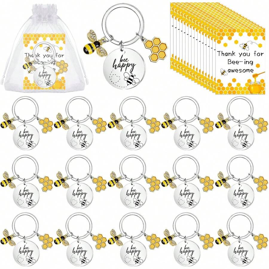 45 Pcs Bee Employee Appreciation Gifts Bee Keychain Bee Charm Honey KeyRing Cute Bee Accessory Keyring Bee Happy Keychain With Card Organza Bag Thank You Gifts Bulk For Women Men Teacher StaffChristmas - 1 - 查看 1