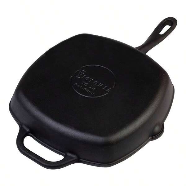 Cast Iron Square Grill Pan With Grill Lines, 10 X 10-Inch, Seasoned