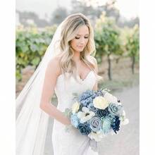 Roses Artificial Flowers Pink Bouquets Box Set Bridal Wedding Shower Decorations Floral Arrangements Party Table Centerpieces Home Decor Indoor Outdoor Dusty Blush 19pcs - Q (Light Blue, Navy) - View 3