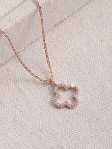 1 件镂空三叶草吊坠项链，女士节日礼物和日常配饰 - 玫瑰金 - 查看 9