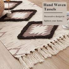 Boho Runner Rug 2'x6' Washable Hallway Farmhouse Area Rug For Kitchen And Entryway Tassels Detail Tufted Cotton Woven Floor Mat With Rustic Brown Design Easy Care And Stylish Decorative Solution For Modern Home - Brown - View 5
