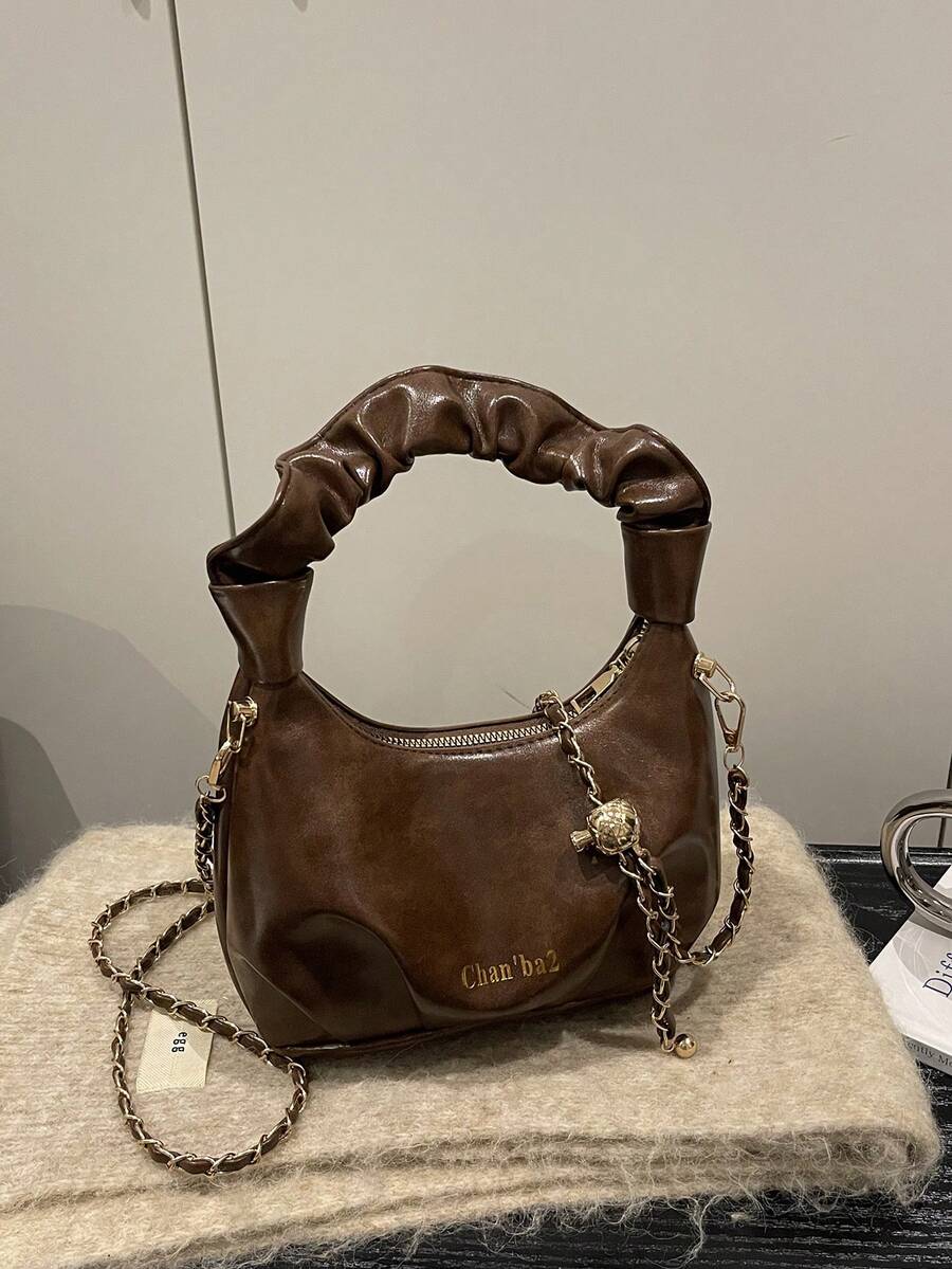 حقيبة كتف نسائية من جلد البولي يوريثان ذات لون أحادي مطوية بسيطة متعددة الاستخدامات، مناسبة للحفلات والاستخدام اليومي