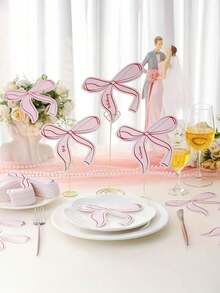 30张优雅粉色蝴蝶结桌卡 - 空白姓名卡，适用于婚礼、生日和派对装饰，完美搭配桌布和庆典活动，庆典配件 | 优雅餐桌布置 | 装饰蝴蝶结设计，婚礼餐桌装饰 - 彩色 - 查看 6