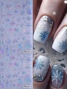 2 Stücke Farbverlauf Schneeflocken 5D Prägung Nagelkunst Aufkleber Winter Schnee Stern Weihnachtsbaum Dekor mit Kristall Strass Elegante bunte Nageldesigns für Acrylnägel Selbstklebende Maniküre Dekoration Nägel - Verschiedenfarbig - Übersicht 2