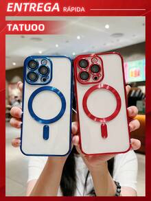 1 Piece Plating Phone Case With Camera Protection, Magnetically Induced Ultra-Thin TPU Clear Case, Compatible With Apple 16/16Pro/16Plus/16Pro Max - Red - View 5