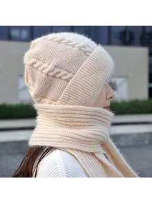 1pc Winter Fashion Thick Warm Knitted Thermal Lined Beanie Hat For Mothers - White - View 3