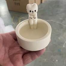 Portavelas con Forma de Gato Encantador - Perfecto para Decoración del Hogar y Cafetería, Adecuado para Baño, Mesa y Comedor. Soporte de Cera Ideal para Aromaterapia, Portavelas Cerámico en Forma de Gato, Adorno de Mesa Encantador, Accesorio Aromatico para el Hogar o Baño – Mejora la Ambiente, Regalo Excelente para el Día del Padre o Cumpleaños - Blanco - Ver 9