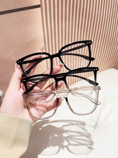 3副女士黑色到茶色渐变方形防蓝光眼镜，带铆钉，PC材质，轻便，Y2K风格，手机配件，女士防蓝光眼镜，假眼镜，透明眼镜，女士眼镜，圣诞节配饰，万圣节配饰，适合日常办公通勤、返校季、游戏、派对造型、校园学习。