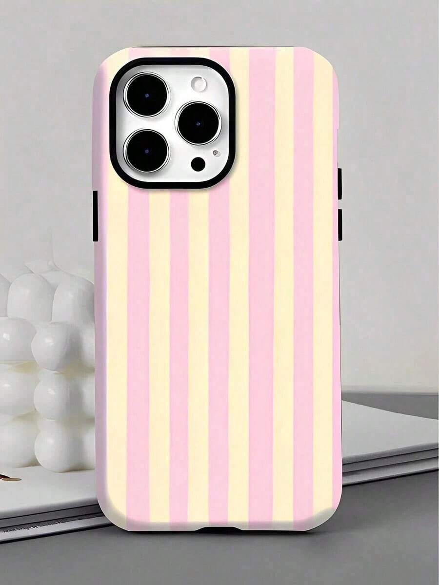 1 Bohemian-Style Stylish Phone Case,Pink And Light Yellow Vertical Stripes Two-In-One Matte Texture Phone Case Suitable For Compatible With 16, 15, 14, 13, 12, 11, PRO MAX,PLUS, , Galaxy S21/22/23/24/25 Ultra/FE+,NOTE20 Ultra,A71/56/55/54/53/52/36/34/26/25/23/16/15/14/13/06screen Protector For  Christmas Phone Case Fall Phone Cases  17 Pro Max Case Privacy Screen Protector - 1PC - 查看 1