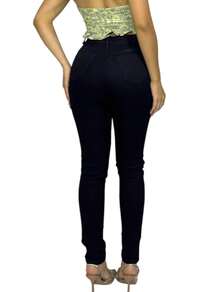 Calça jeans branca feminina skinny lisa Cintura alta - Preto - Visão 3