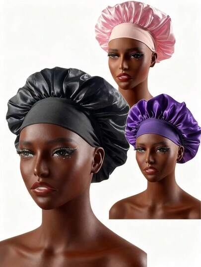 1 szt. satynowa, elastyczna, szeroka czepka do spania w paski dla kobiet, odpowiednia dla osób z mniejszą ilością włosów i krótszymi włosami