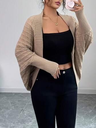 2025春秋新款针织披肩领开衫，韩版甜美风镂空菱形图案针织外套上衣，女士针织开衫