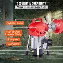 Máquina limpiadora de desagües  de 66 pies x 5/8 pulgadas, 250 W, con barrena seccional y alimentación manual - Rojo - Ver 6