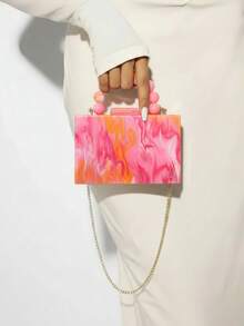 Milky Way Orange-Pink Acrylic Clutch Bag With An Elegant Chain Strap And Beaded Handle, Designed For Hand-Carrying Or Shoulder-Carrying. This Distinctive Women's Evening Bag Makes The Perfect Accessory For Parties, Weddings, Or Brides, And Is Also An Ideal Christmas Gift For Family And Friends. - 珊瑚粉 - 查看 3
