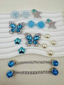 16件套蓝色珍珠花朵、蝴蝶、爱心鞋饰套装，适用于鞋履配件、腕带、拖鞋、DIY - 彩色 - 查看 2