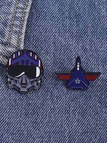 2pcs Helmet Spaceship Enamel Needle Creative Technology Brooch Lapel Badge Jewelry Gift For Friends - Multicolor - View 1