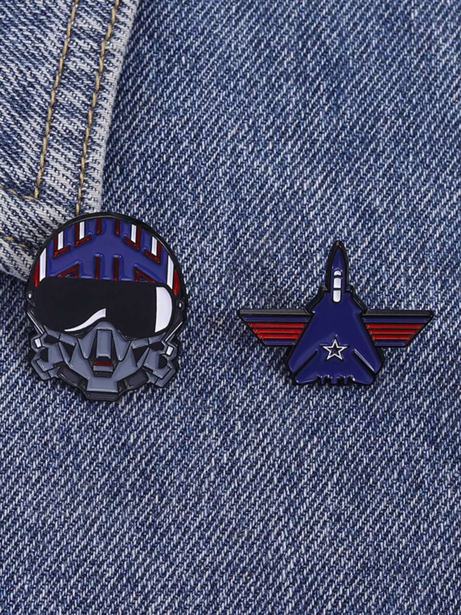 2pcs Helmet Spaceship Enamel Needle Creative Technology Brooch Lapel Badge Jewelry Gift For Friends - Multicolor - View 1