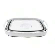 2,4 galones 9L Palangana plegable con tapón de drenaje, bandeja de almacenamiento de cocina, palangana para lavar platos, tina de platos portátil y plegable para camping y caravana, color gris - Blanco y gris - Ver 4