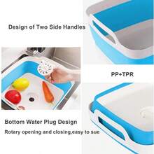 TYUI 9L 2.4Gallon Dish Basin Collapsible With Drain Plug Carry Handles Space Saveing Kitchen Storage Tray Dish Wash Basin Portable Dish Tub For Camping RV Blue - 藍色 - 查看 4