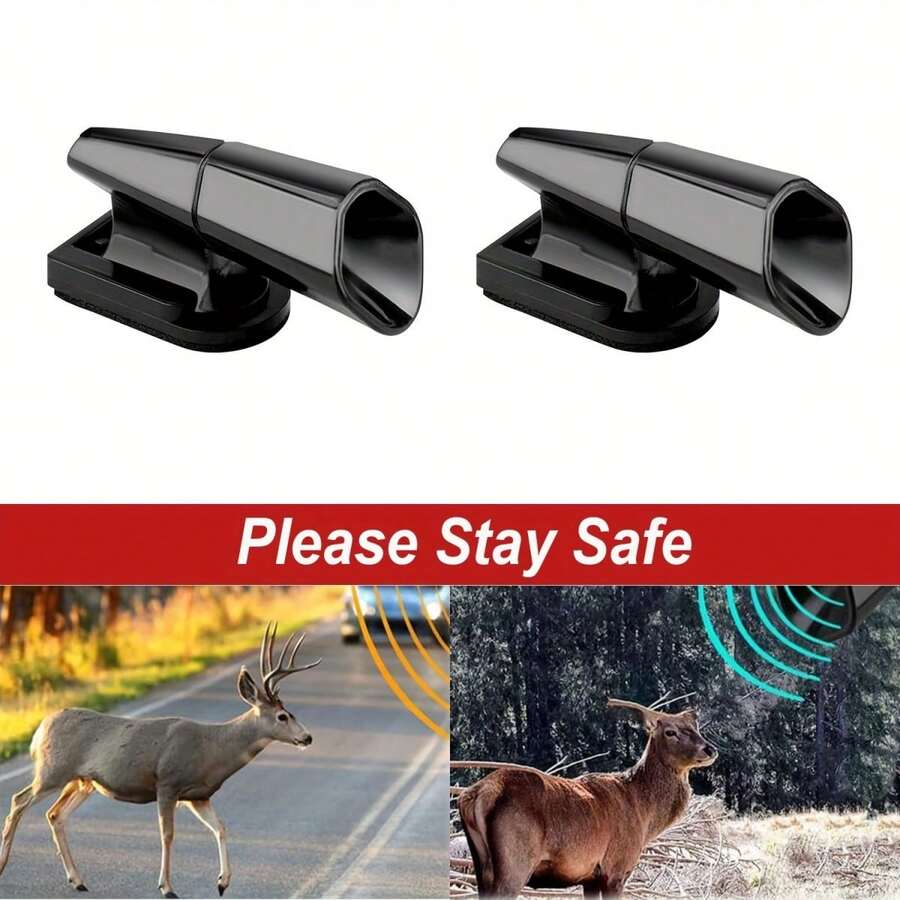 2个装超声波汽车动物驱避器 - 风力驱动鹿哨，带格栅安装支架，无需电池，防止车辆和摩托车与野生动物碰撞 - 彩色 - 查看 1