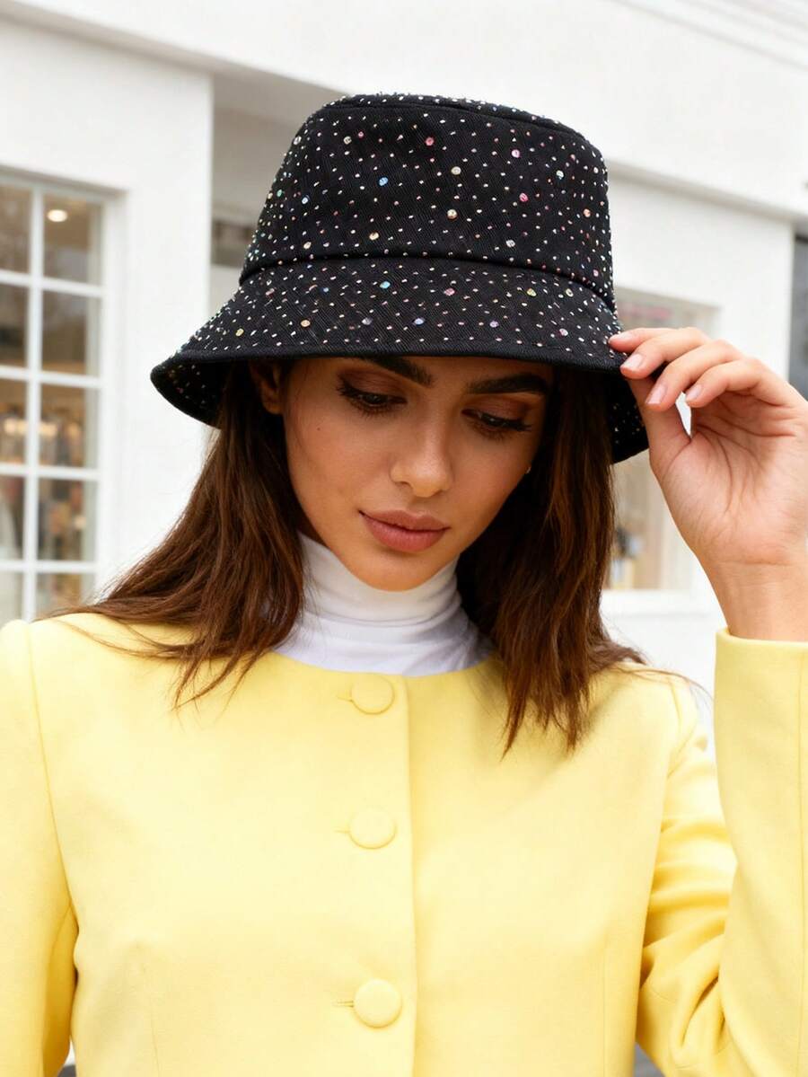 1 pieza Sombrero de cubo de protección UV de moda hecho a mano con cristales brillantes para mujer - multicolor - Ver 1