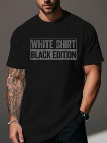 Men'S Plus Size "White Shirt Black Edition" Graphic T-Shirt - Casual Crew Neck, Short Sleeve, Lightweight Polyester Blend, Summer Essential, PLUS SIZE - Black - View 2