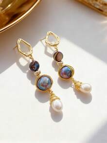 1 Pair Baroque Pearl Earrings, S925 Silver Needle, Niche Design, Layered Wear, High-End Fashion, Personalized, Creative, Feminine, Elegant, Charming, Unique Design, Luxurious - Multicolor - View 13