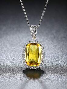 MONALLY 1 件时尚优雅的方晶锆石方形吊坠铜链项链，适合女士、约会配饰 - 黃色 - 查看 5