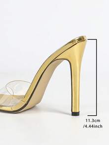 Jin Bei Qi 女士尖头透明玻璃果冻带细高跟凉鞋，户外派对时尚优雅高跟鞋，适合派对、宴会、所有季节，浪漫金色高跟鞋 - 金色 - 查看 3