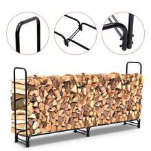 Estante para leña de 2,5 m con funda, almacenamiento resistente para leña con funda impermeable Oxford 600D para chimenea, patio, estante para almacenamiento de leña en interiores/exteriores para 1/4 de cordón de leña. - Negro - Ver 5