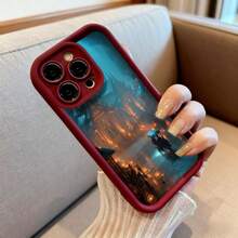 Cubierta de teléfono con borde negro diseño iluminado de ciudad mágica con faroles y carruaje nocturno para uso diario y viajes - Blanco - Ver 6
