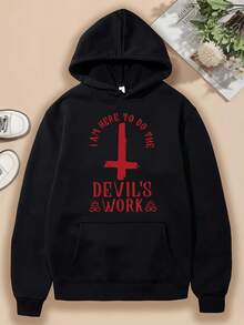 Men's Gothic Hoodie - I AM DEVIL's WORK Pullover Sweatshirt With Red Graphic, Stretchy Polyester Blend Fleece, Kangaroo Pocket Streetwear Heavy Metal Concerts & Everyday Edgy Outfits, Style, Statement Design, Comfortable Material, Fashion K8IK - Mặc định - Xem 10
